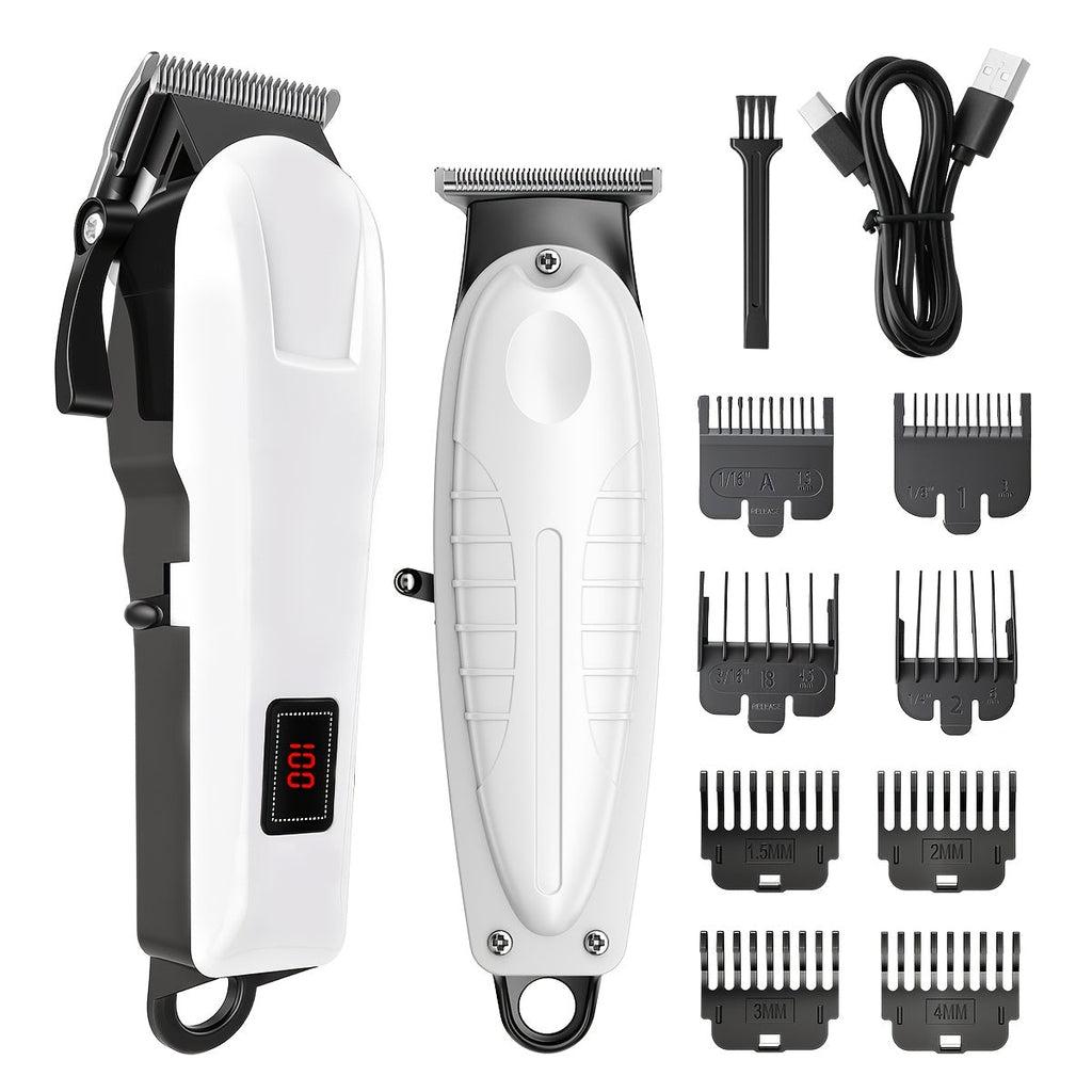 Men's Hair Clipper Set Cordless Beard Trimmer Electric Shaver Grooming Kit with LCD Display USB-C Rechargeable for Home Barber Haircut Mustache Travel Father's Day Gift