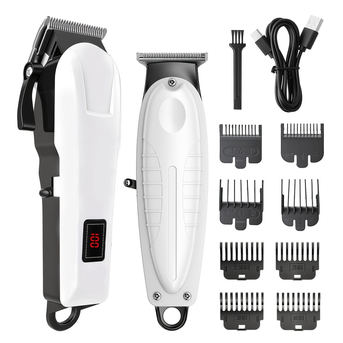 Men's Hair Clipper Set Cordless Beard Trimmer Electric Shaver Grooming Kit with LCD Display USB-C Rechargeable for Home Barber Haircut Mustache Travel Father's Day Gift