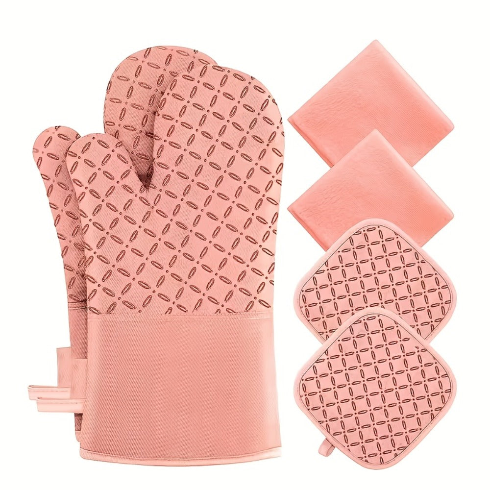 Oven Mitts and Pot Holders Set 6 Piece Heat Resistant Kitchen Gloves Non-Slip Cooking Mitts with Potholder