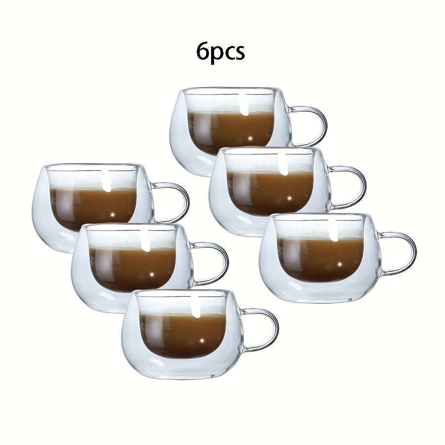 Double Wall Glass Coffee Cups with Handle Insulated Transparent Borosilicate Espresso Cappuccino Latte Tea Cups Set - Clear Heat Resistant Beverage Glasses for Hot & Cold Drinks