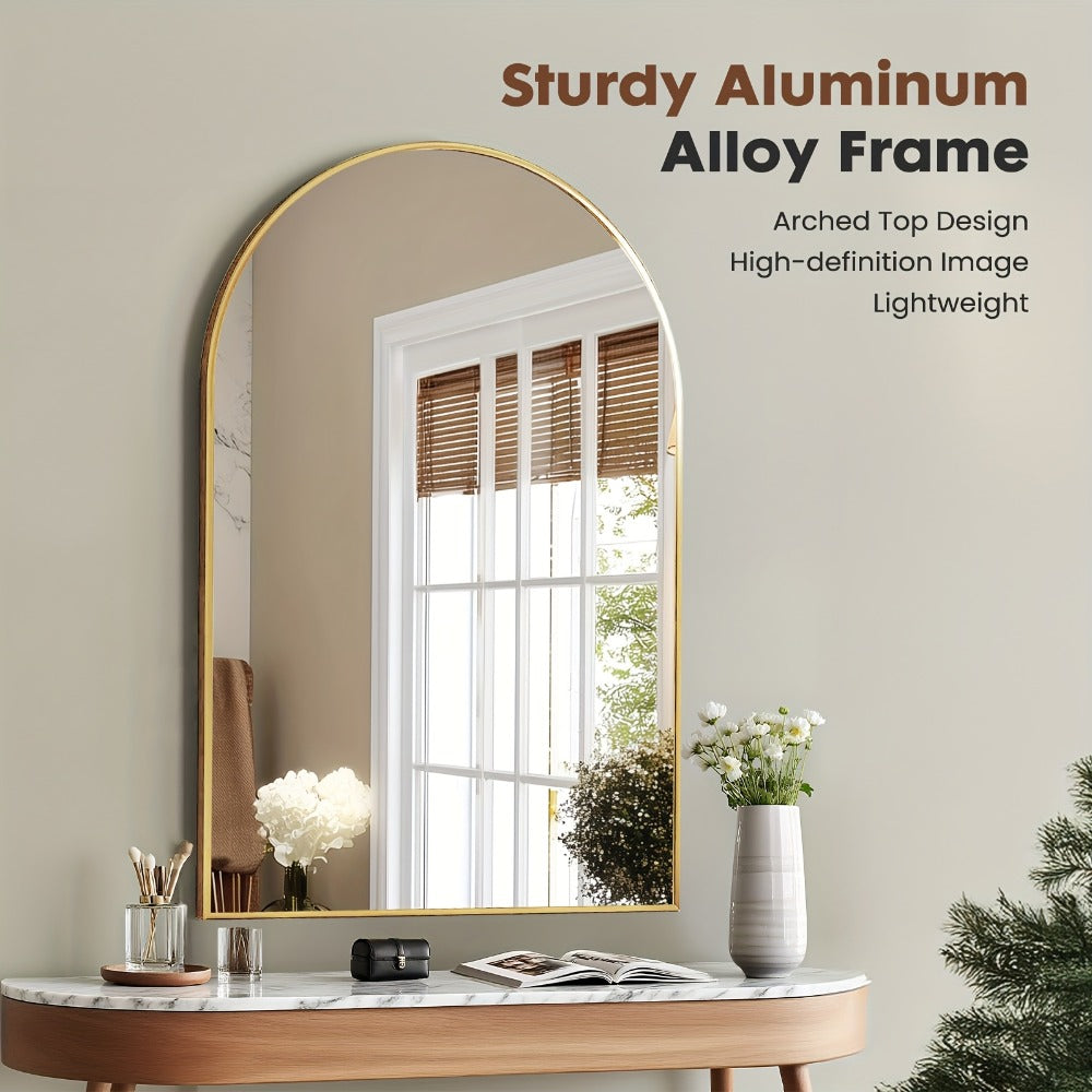 Arched Bathroom Mirror Metal Frame Wall Mounted Vanity Mirror Golden Black
