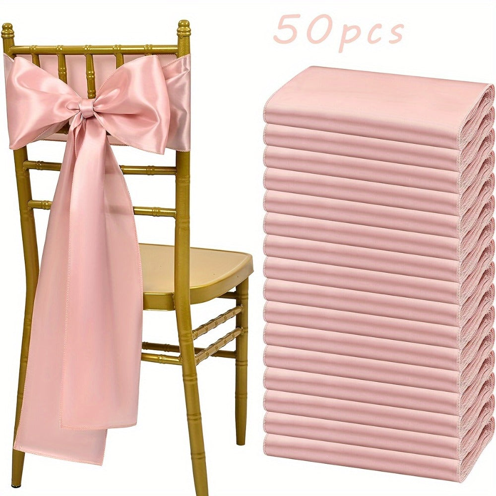 50pcs Satin Chair Sashes Bow Ribbon 7x108in - Universal Chair Belt Streamer for Wedding Reception Banquet Restaurant Hotel Party Event Decoration, 3 Colors