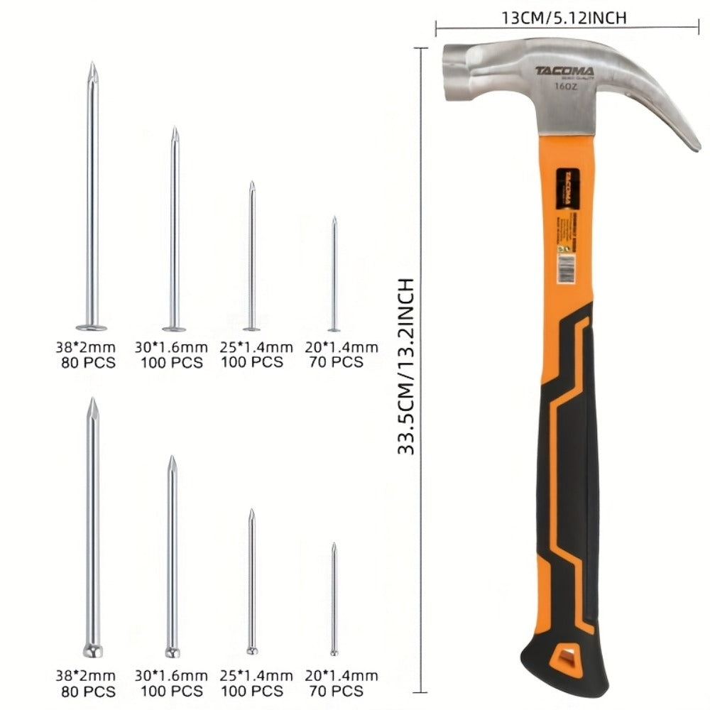 Claw Hammer & 700-Piece Nail Kit ¨C 8oz or 16oz Forged Steel Magnetic Hammer with Galvanized Picture Hanging & Finishing Nails, Home Repair & DIY Wall Hanging Tool Set