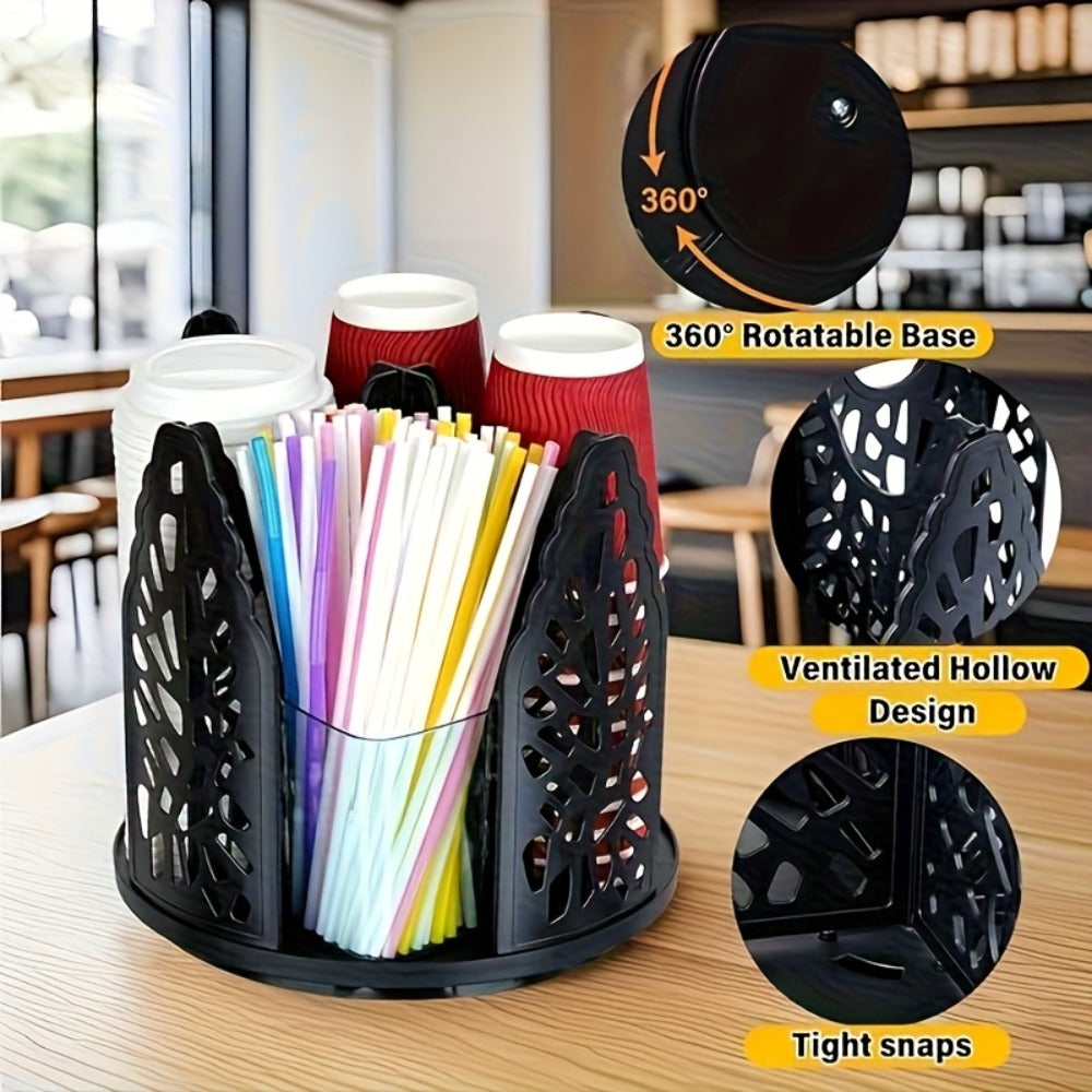 Rotating Paper Cup Holder with 4 Compartments - Disposable Coffee Cup Dispenser Organizer Detachable Lid Storage Box for Countertop Kitchen Coffee Station Bathroom | White Black