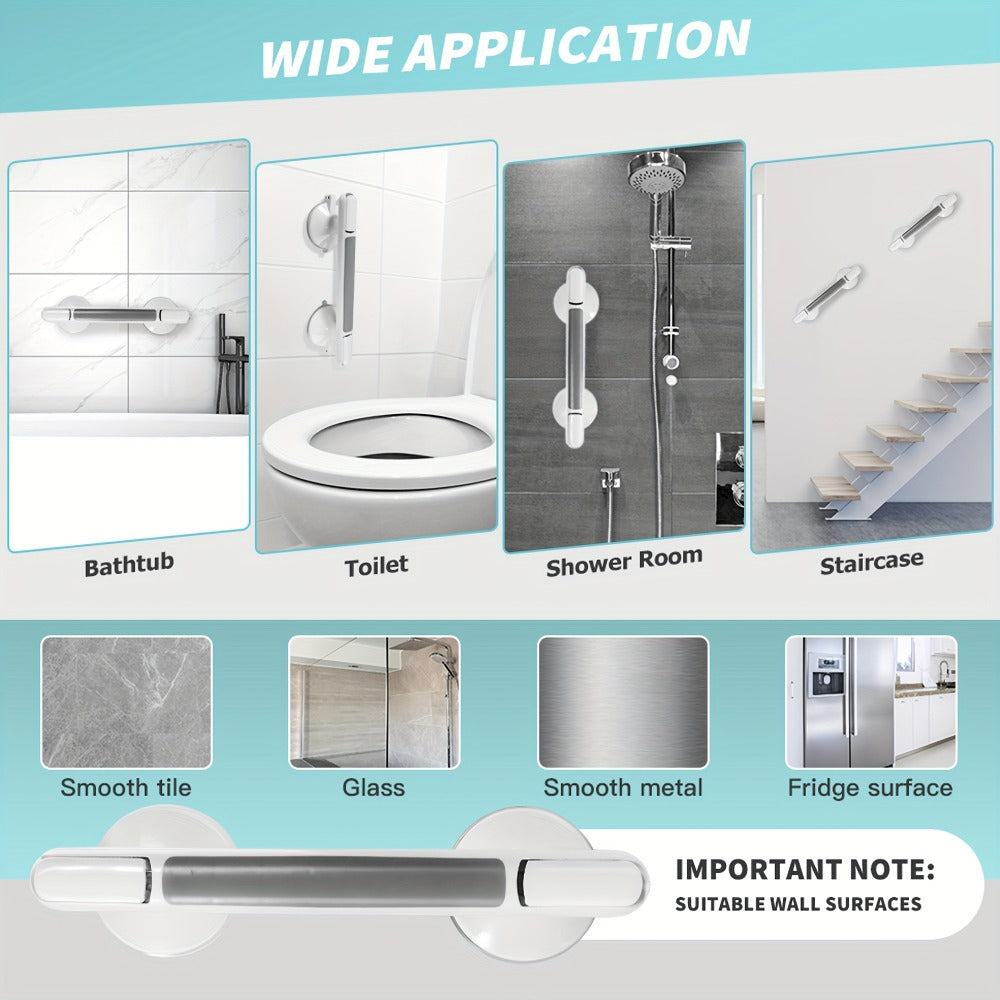 Safety Grab Bar for Seniors - Suction Cup Handrail for Bathroom, Non-Slip Bathtub Rail, Elderly Assist Handle, No Drill Wall Bar for Shower, Toilet, Kitchen Support