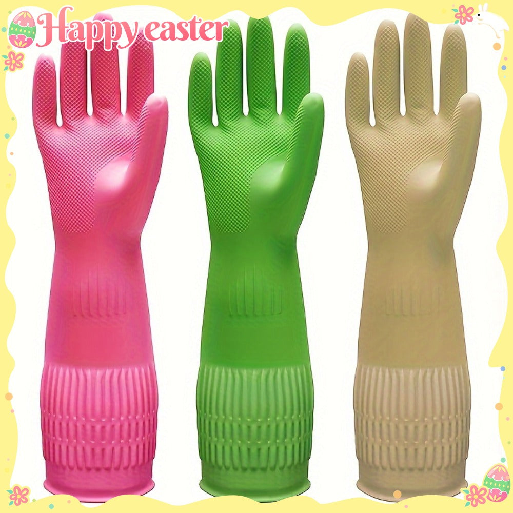 Premium Cleaning Gloves 3 Pair Waterproof Slip-Resistant Kitchen Dishwashing Laundry Gloves Heavy Duty Reusable