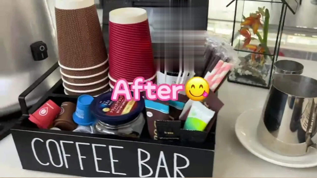 Coffee Bar Organizer Wooden Farmhouse Style - Rustic COFFEE BAR Sign Storage Tray for Pods Sugar Creamer Accessories, Waterproof Rectangular Countertop Organizer for Kitchen Coffee Station Decor