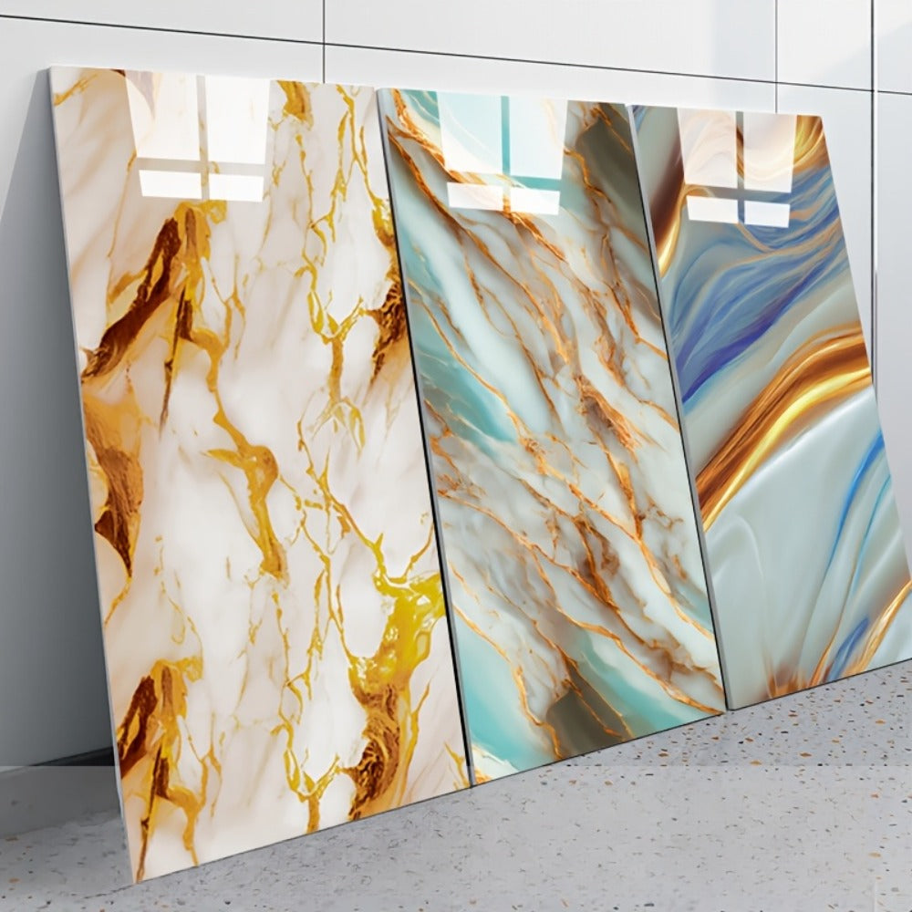 Self-Adhesive Waterproof PVC Wall Sticker 22pcs Peel and Stick Marble Boho Wallpaper 11.81x23.62in Oil Resistant for Kitchen Bathroom Living Room Bedroom Decor