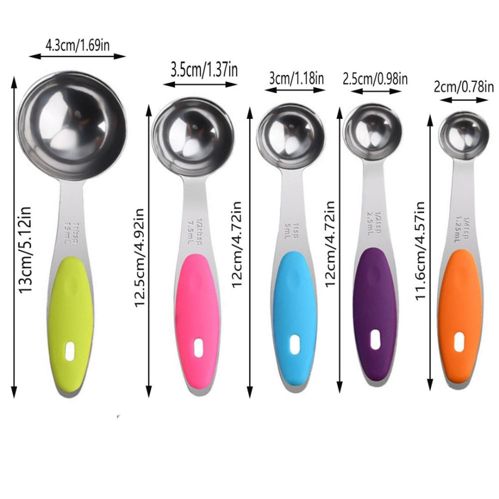 Measuring Cups and Spoons Set 13pcs Stainless Steel with Colorful Silicone Handles Stackable Dishwasher Safe for Kitchen Baking Cooking