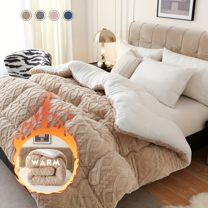 Sherpa Comforter Double-Sided Plush Taffeta, Extra Thick 500GSM Warm Fluffy Comforter for Autumn & Winter ¨C Soft Cozy Bedding for Twin XL, Full, Queen, King (Grey/Pink/Beige/Blue)