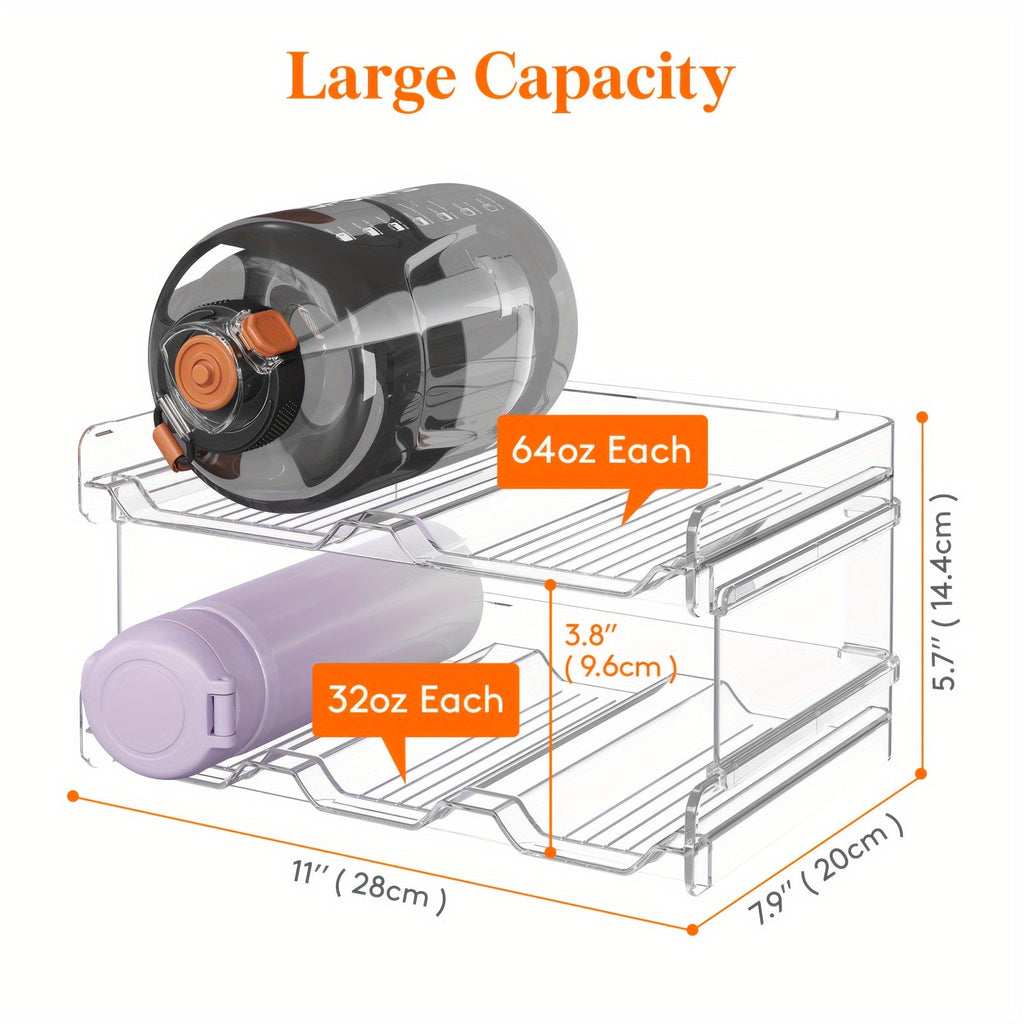 Stackable Water Bottle Organizer for Cabinet & Kitchen Pantry ¨C Tumbler Travel Mug Cup Holder, Plastic Fridge Wine Rack, Holds 5/6/8/9/11/12 Bottles
