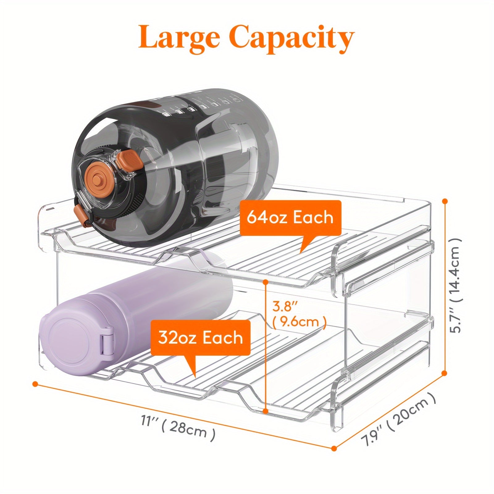 Stackable Water Bottle Organizer for Cabinet & Kitchen Pantry ¨C Tumbler Travel Mug Cup Holder, Plastic Fridge Wine Rack, Holds 5/6/8/9/11/12 Bottles