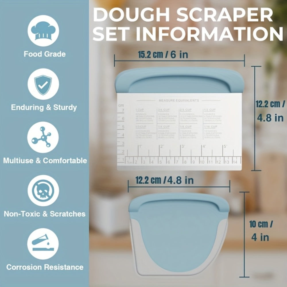Dough Scraper Bench Scraper - Stainless Steel Dough Cutter with Silicone Handle & Measuring Scale, Multipurpose Pastry Scraper Pizza Spatula Baking Tool, Kitchen Gadget Gift, Blue Grey