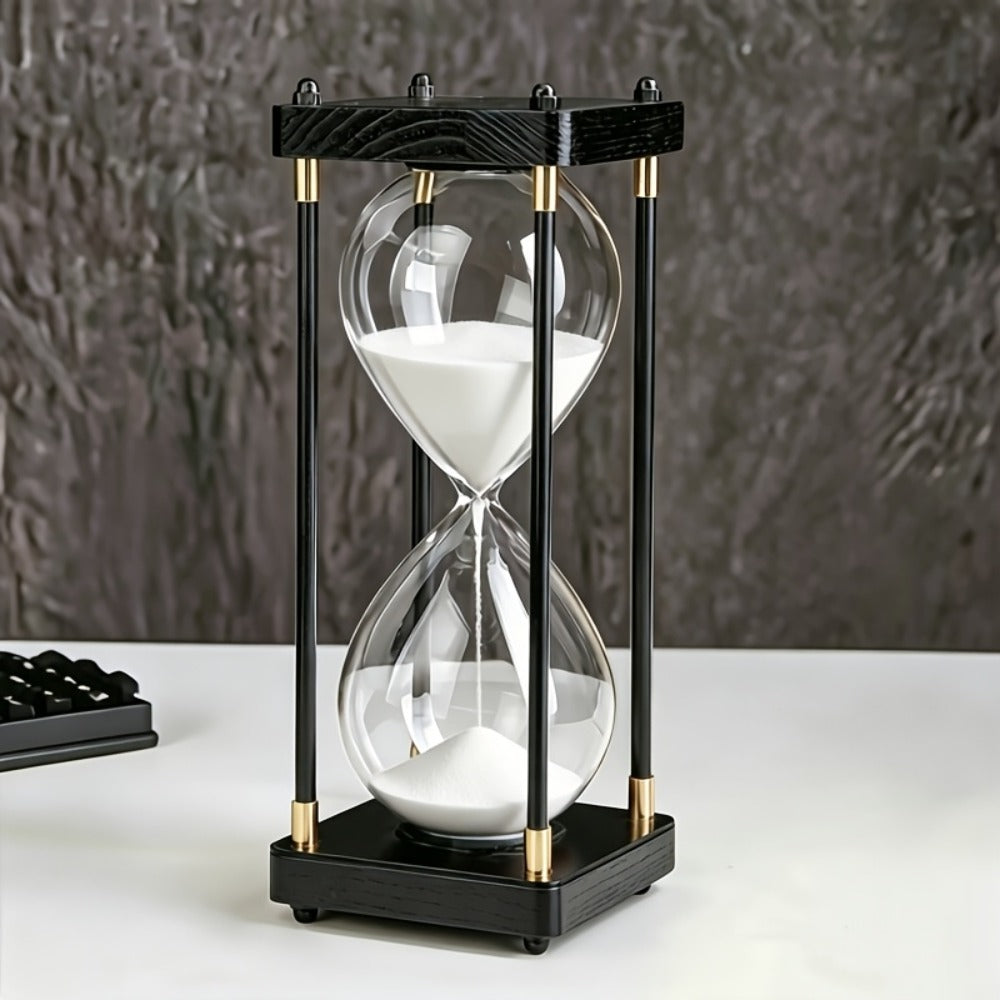 Hourglass Timer 60 Minute Wooden Sand Timer Decorative Glass - Vintage Home Decor for Kitchen, Office & Bedroom | Great Gift for Birthday, Christmas, Valentine's Day & Thanksgiving | 11.81x3.74in