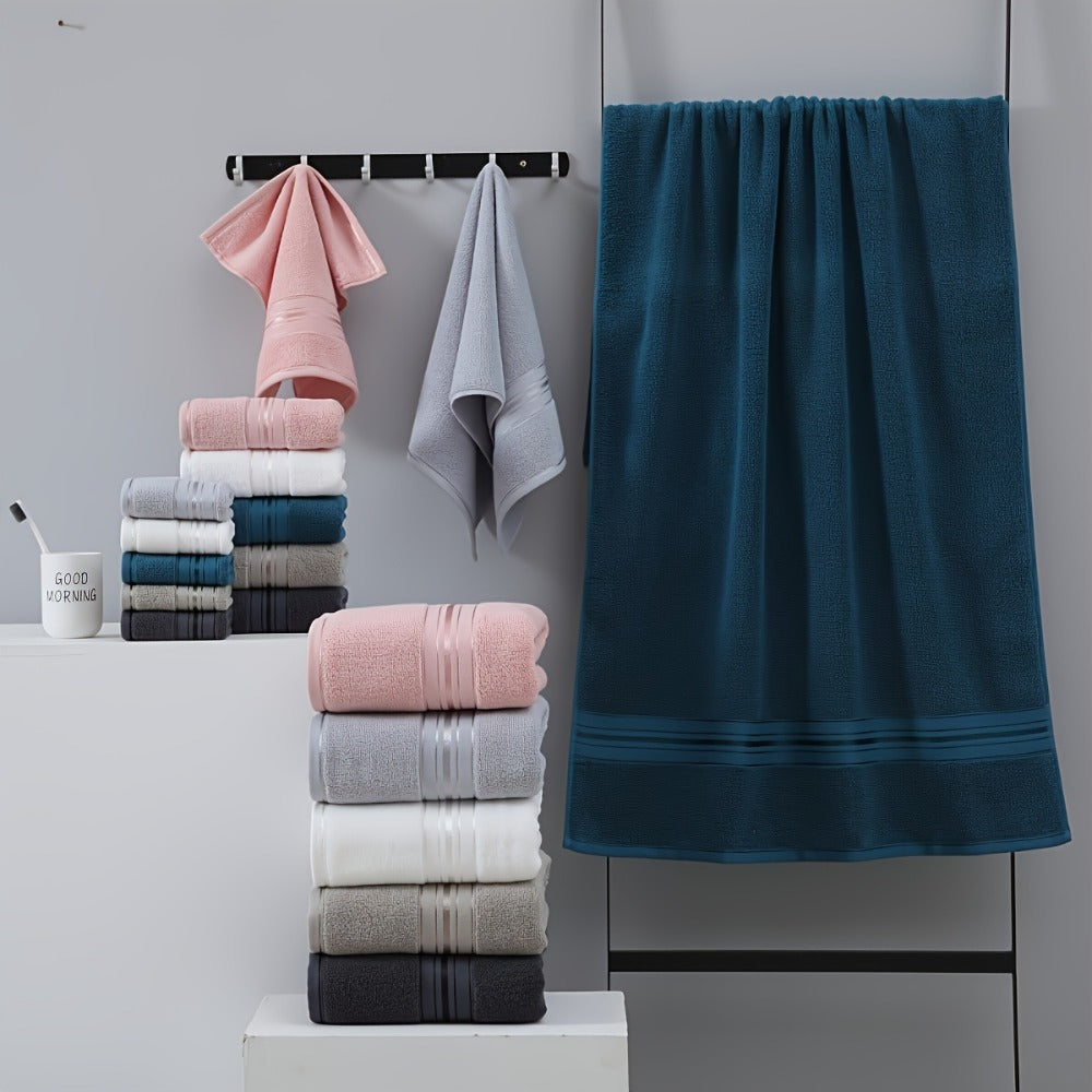 Cotton Bath Towel Set 8 Piece 550GSM Vintage Striped - 100% Cotton Hotel Quality Soft Absorbent Machine Washable | 2 Bath 2 Hand 4 Washcloths | 15 Colors | Bathroom Hotel Spa Gift