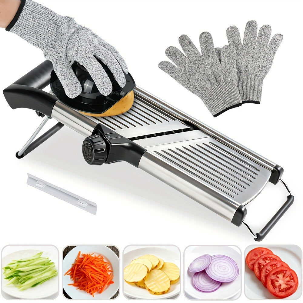 Mandoline Slicer Adjustable 5-Thickness 304 Stainless Steel ¨C Professional Vegetable Slicer for Onion, Potato, Carrot, Cheese & Fruit, Kitchen Grater with Cut-Resistant Gloves Option