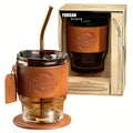 Glass Coffee Cup with Straw 14 Oz ¨C BPA-Free Glass Travel Mug & Water Bottle for Men & Women ¨C Tumbler for Coffee, Juice & Office Use ¨C Easy to Clean ¨C Brown & Dark Green