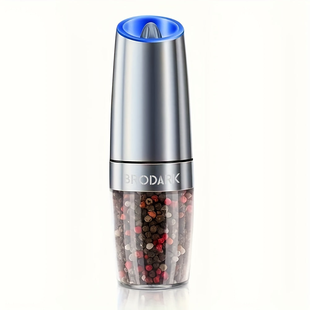 Electric Salt and Pepper Grinder Set Battery Powered Gravity Sensor | One-Hand Automatic Operation LED Light | Adjustable Coarseness Mill Shaker | Kitchen Gadget Gift Idea in Black & Silver
