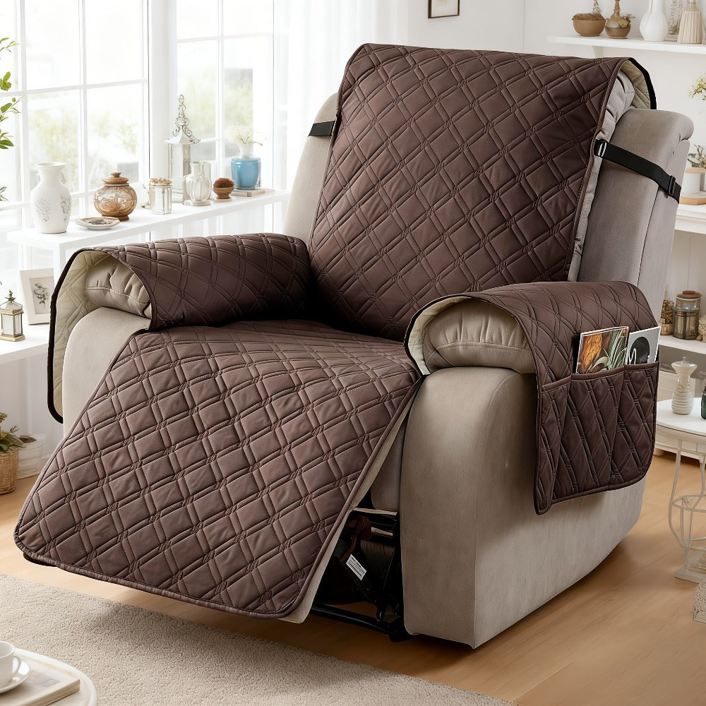 Recliner Chair Cover Waterproof Dual-Layer with Side Pockets Non-Slip Scratch Resistant Machine Washable Pet Protection 11 Colors