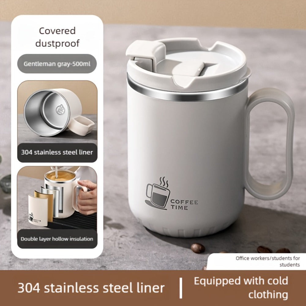 Stainless Steel Travel Mug Valentine's Letter Print Double Wall Insulated Coffee Cup Leak-Proof Lid 500ml Office Home Travel
