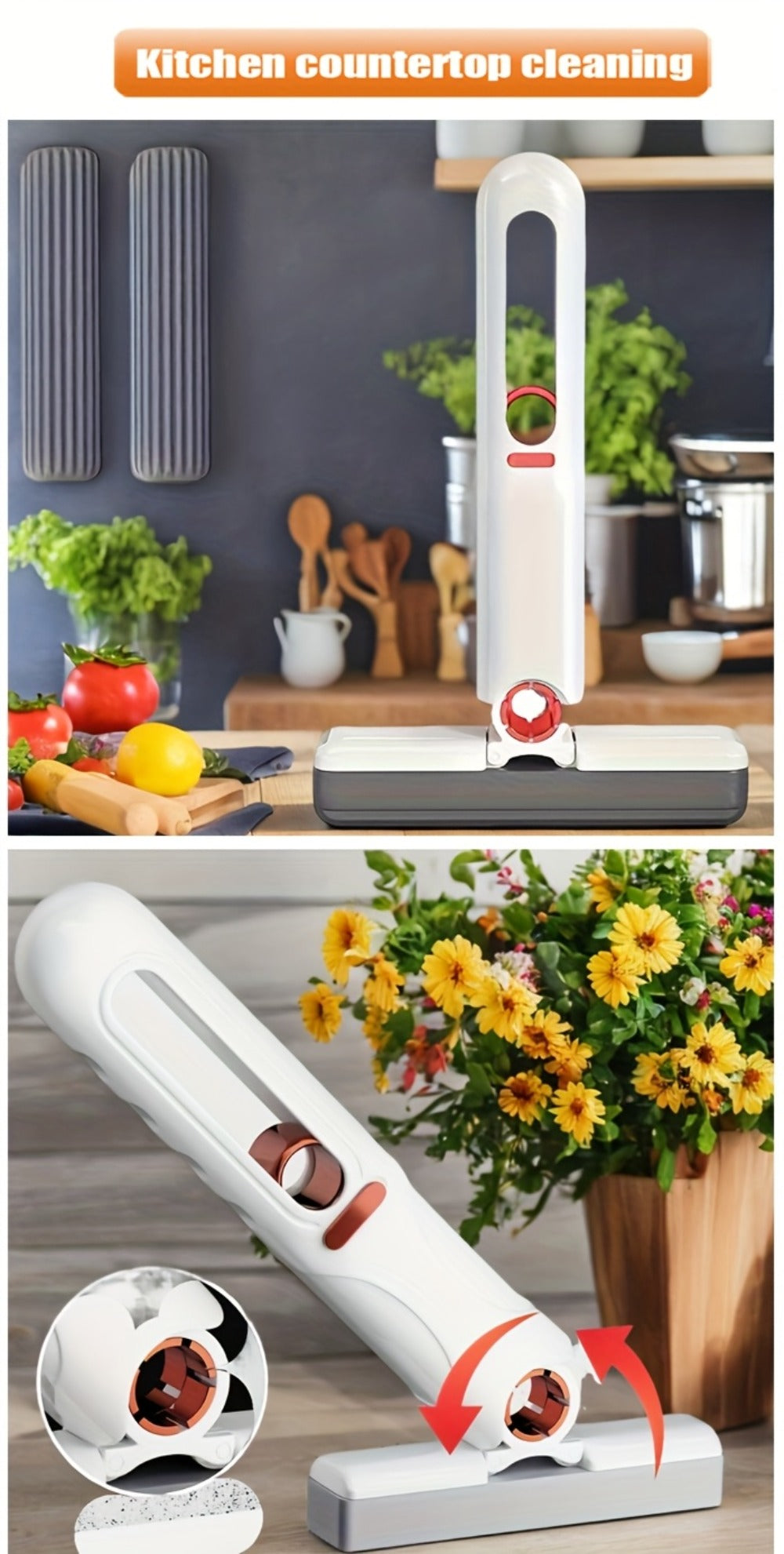 Mini Sponge Mop with Adjustable Handle & 4 Reusable Heads ¨C Self-Squeezing Portable Cleaning Mop for Bathroom, Kitchen, Car & Window