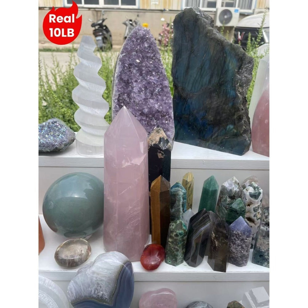 10LB Mixed Crystals Bulk Lot Natural Gemstones Towers Spheres Clusters Rough Stones Healing Crystals Collection Gift Set Decorative Specimens Wholesale