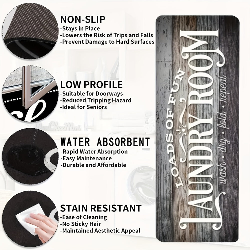 Farmhouse Laundry Room Runner Rug - Non-Slip Washable Retro Kitchen & Bathroom Mat | Anti-Slip Floor Runner for Laundry Room, Kitchen, Bathroom & Entryway | Boho Home Decor Accent Rug Multiple Sizes