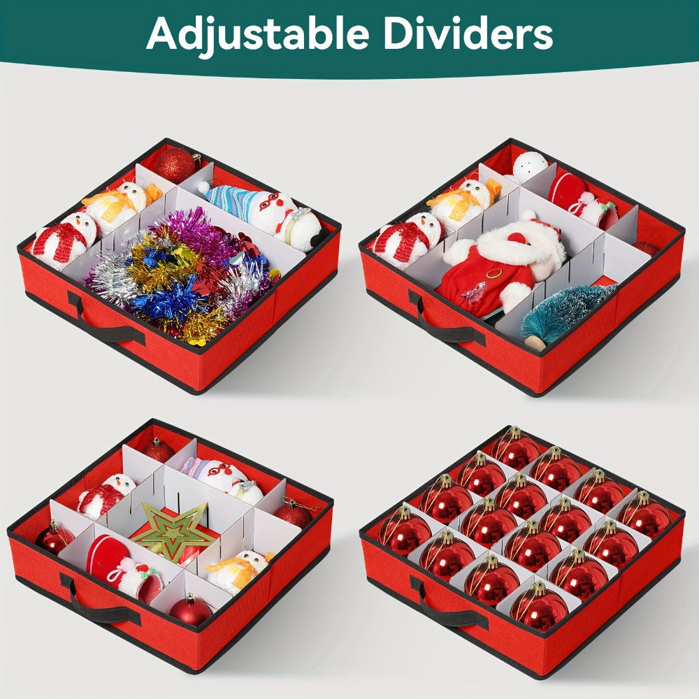 Christmas Ornament Storage Box 128 Slots 8 Trays Stackable Large Capacity Holiday Organizer with Lid Side Open Adjustable Dividers Removable Trays Red Green