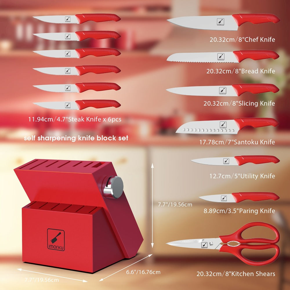 Kitchen Knife Set with Block 14pcs ¨C Japanese 420 Stainless Steel, Built-in Sharpener, Non-Slip Ergonomic Handle, Dishwasher Safe ¨C Professional Chef Knife Set for Home & Restaurant