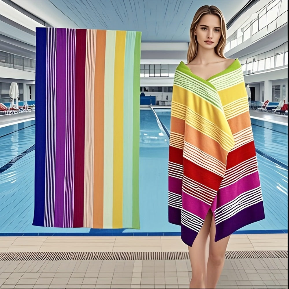 Oversized Beach Towel Extra Large 67x35 Inch Quick Dry Soft Absorbent Bath Towel Striped Tropical Camping Pool Travel Skin-Friendly
