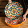 Ceramic Soup Bowl Set 2pcs Bohemian Floral Hand-Painted 25.8cm Microwave Safe Vintage Tableware for Cooking Dining Gift