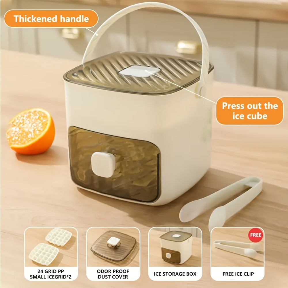 Ice Cube Tray with Lid 48 Compartment Stackable Double Layer Food Grade Plastic Ice Mold Easy Release Portable Ice Box for Beverages Coffee Tea Kitchen