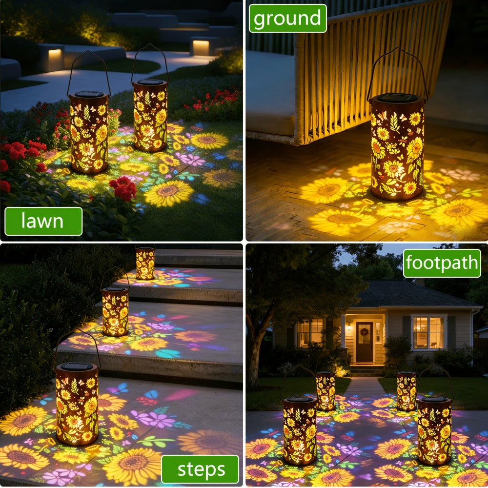 Solar Sunflower Lantern IP65 Waterproof | Painted Butterfly Iron Garden Light | Outdoor Spotlight Lawn Ambient Decor | Solar Garden Lantern for Patio Backyard Porch | Gift for Mom Grandma