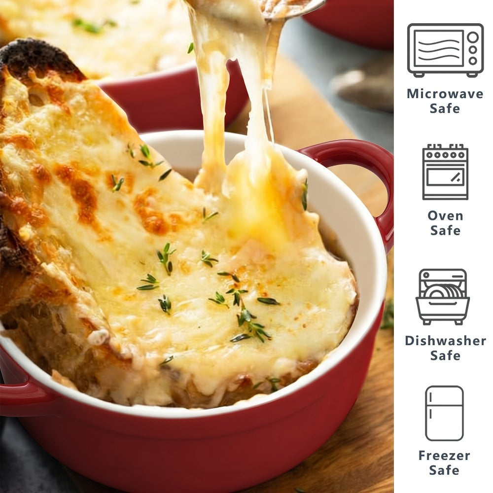 Mini Cocotte Ceramic Casserole Dishes Set of 4 with Lids and Handles - 12oz Oven Safe Baking Ramekins Microwave Dishwasher Safe Cookware