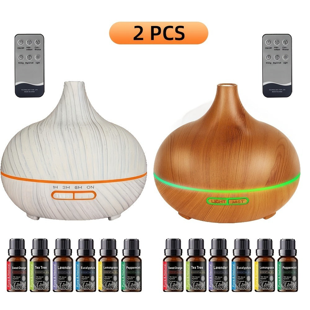 Essential Oil Diffuser 2 Pack 18.6oz Soundwave Technology Cool Mist Humidifier with Remote Control 7-Color LED Ultra Quiet Aromatherapy Gift Set with 12 Essential Oils