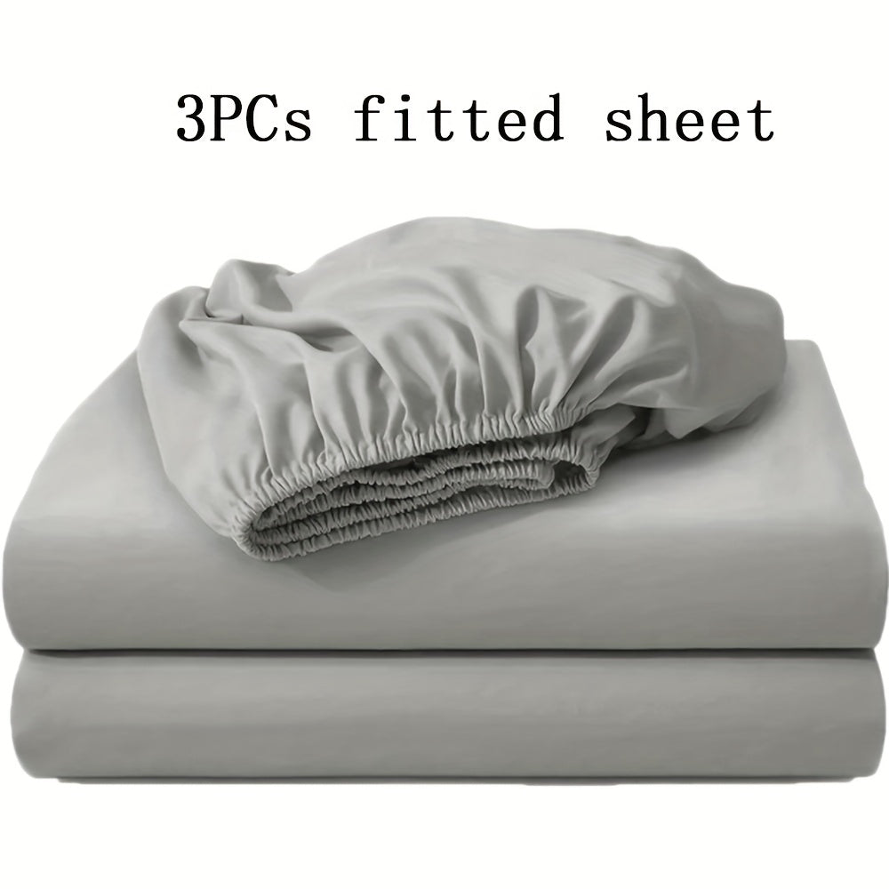 Fitted Sheet Set 3pcs with 2 Pillowcases | Soft Solid Color Bed Sheets Twin Full Queen King