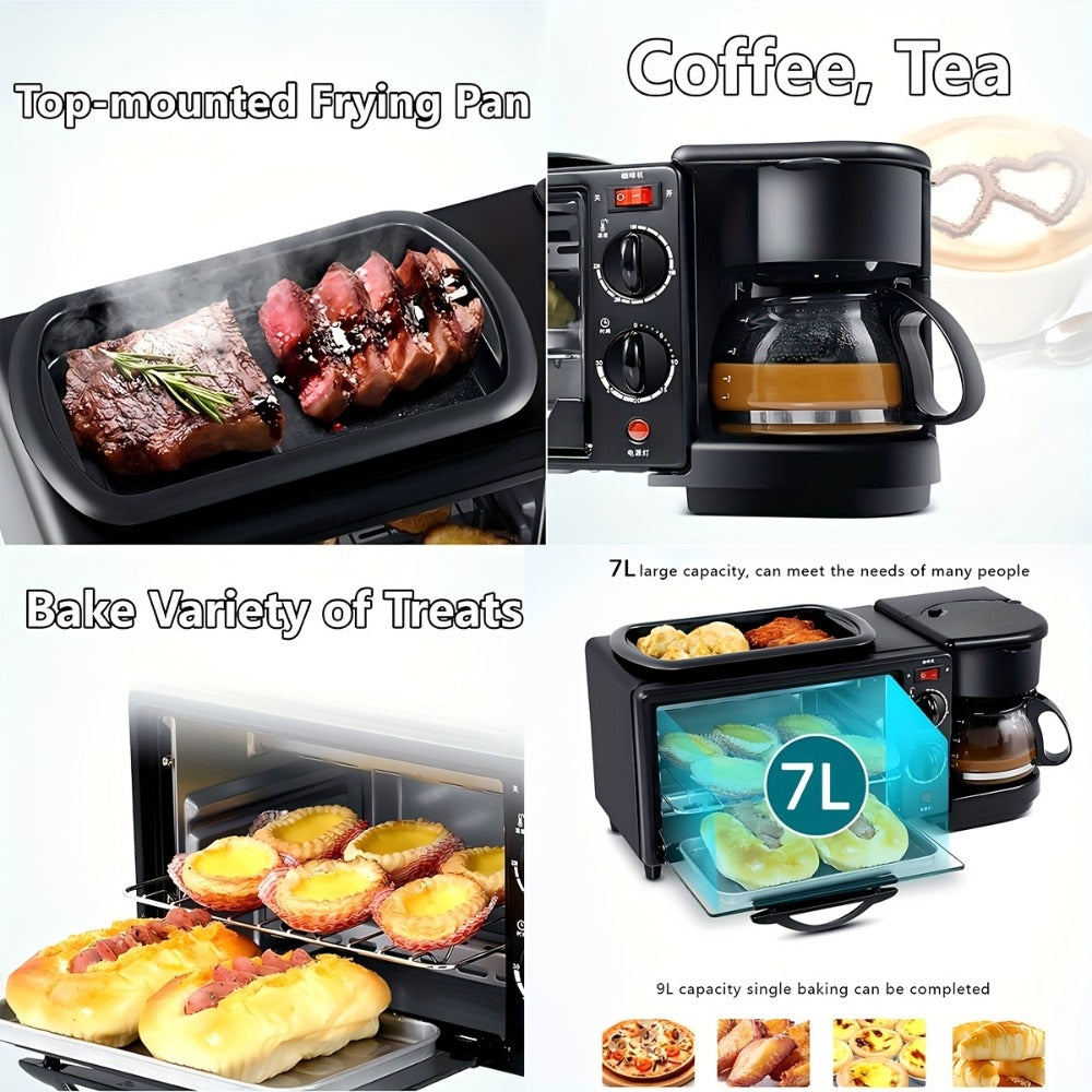 3-in-1 Breakfast Station Maker - Coffee Maker + Toaster + Frying Pan Combo, One-Touch Timing Fast Cooking, All-in-One Breakfast Machine 110V US Plug for Home Kitchen Apartment Dorm