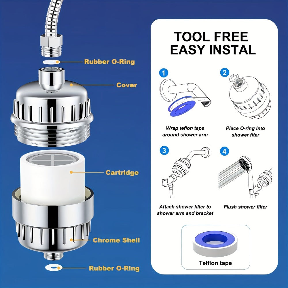 Shower Head Filter 30-Stage ¨C Chlorine Removal Hard Water Softener Clog Prevention Bathroom Showerhead Filter Silver Black