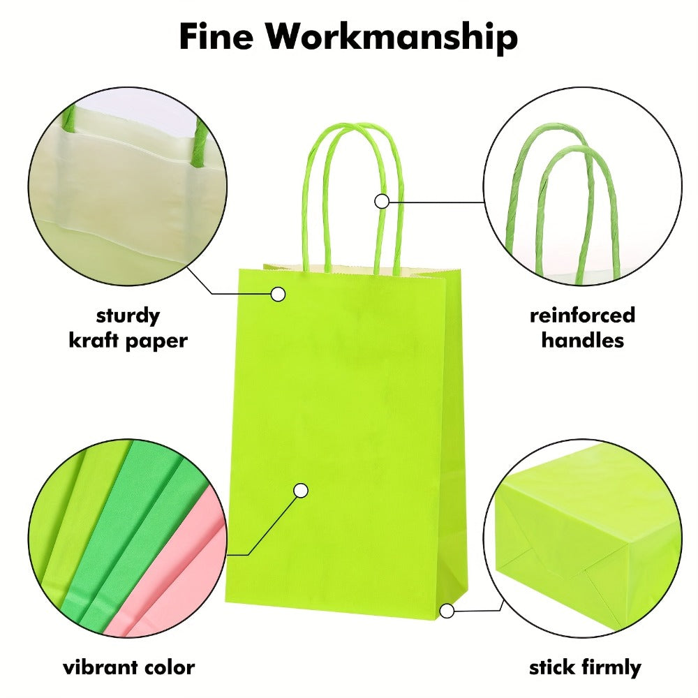 Paper Gift Bags with Handles Bulk 20/40/100pcs ¨C Rainbow Colorful Kraft Party Favor Bags for Kids Birthday, Baby Shower, Wedding, Graduation, School Events & Retail Packaging, 10 Bright Colors