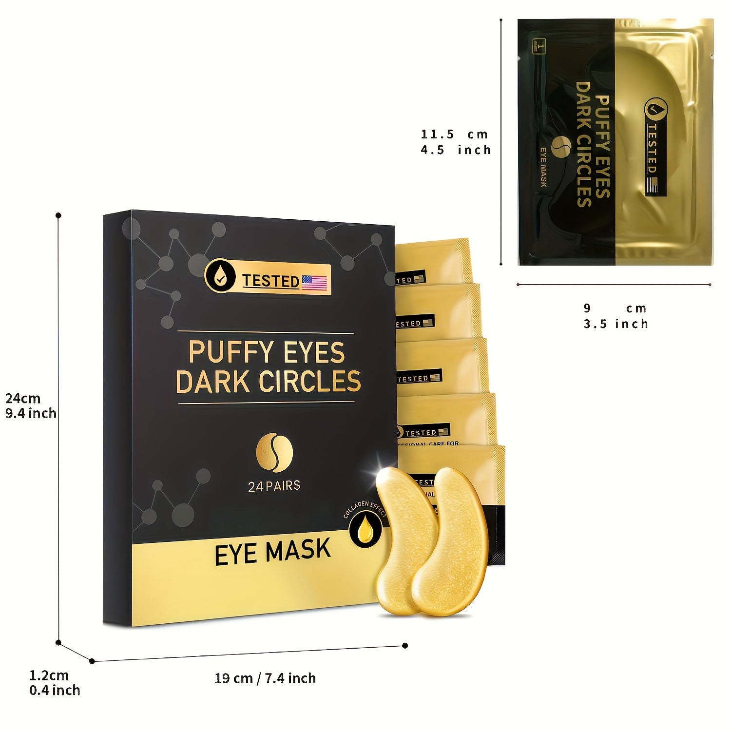 Under Eye Patches 24 Pairs Gold Collagen Eye Masks ¨C Reduces Dark Circles, Puffiness & Fine Lines, Hydrating Under Eye Mask for Rejuvenated, Youthful Skin