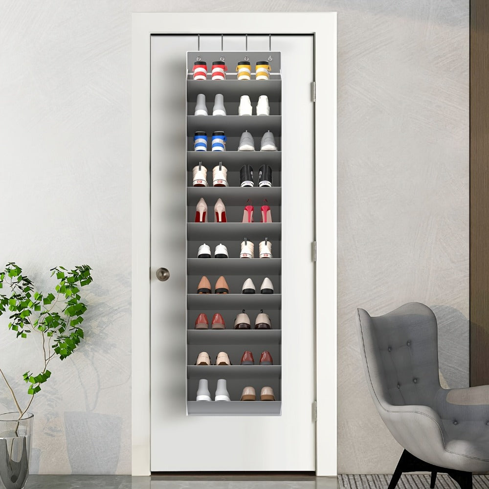 10-Tier Over-the-Door Shoe Rack Organizer with 4 Metal Hooks - Holds 20 Pairs, Large Capacity Hanging Shoe Storage