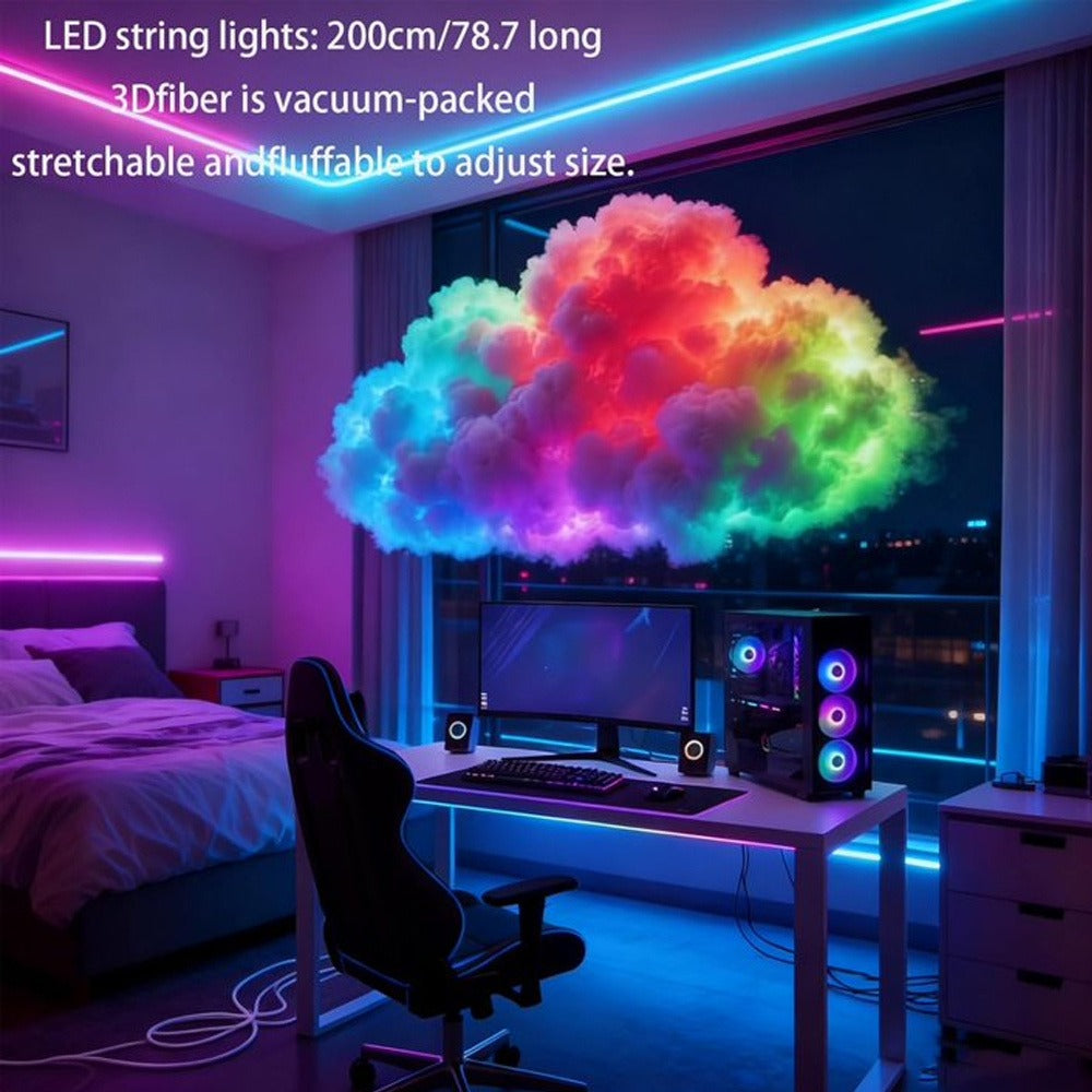 3D Thunder Cloud Lamp RGB Music Sync LED Light USB Powered Sound Sensitive IC Mood Lighting for Game Room Photography Studio Halloween Christmas Party Atmosphere Decoration