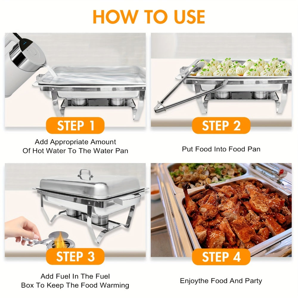 Chafing Dishes Buffet Set 9QT Stainless Steel Food Warmer Trays for Parties Hotel Christmas - 1/2/4/6/8 Pack