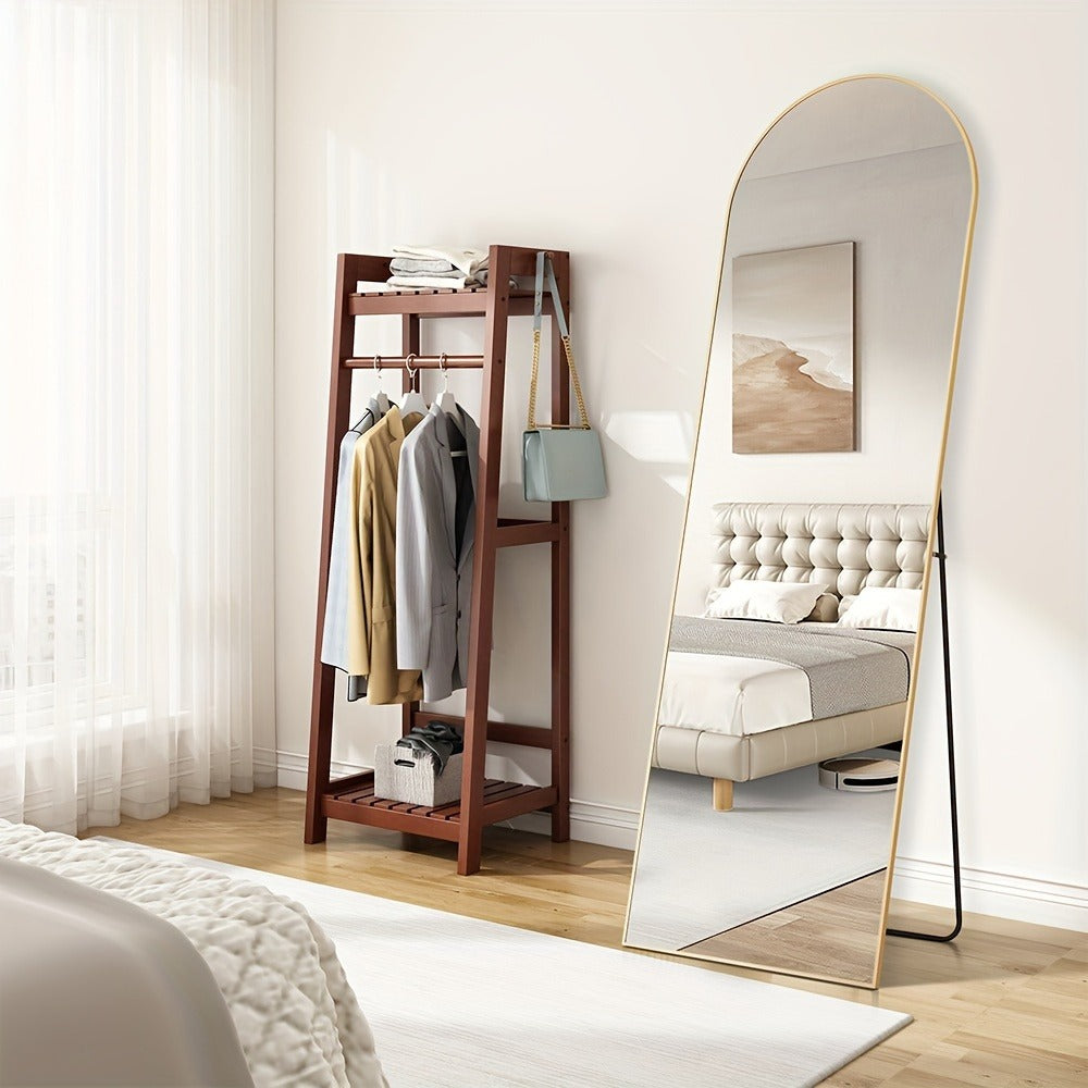 Full Length Mirror Floor Standing, Arched & Rect Body Mirror with Stand, Hanging or Leaning Wall Mirror, Aluminum Alloy Thin Frame for Bedroom Hotel Bathroom