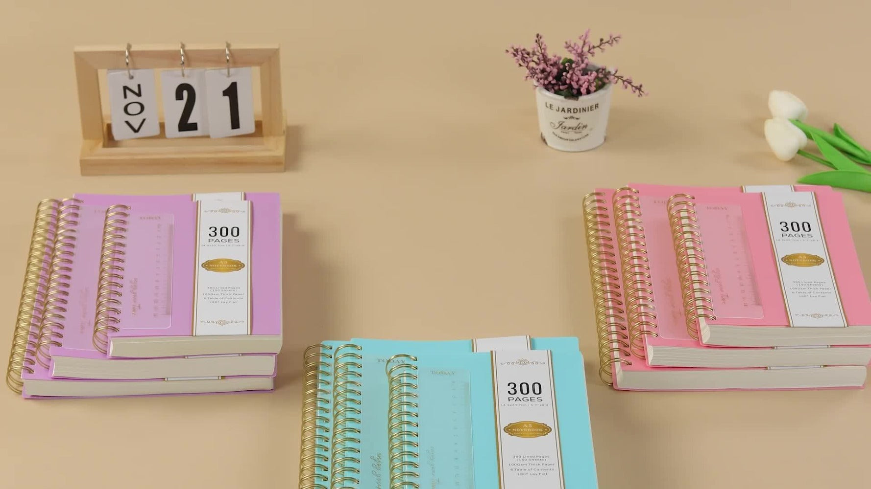 Hardcover Spiral Notebook A5 Lined Journal 300 Pages 100GSM Thick Paper PVC Waterproof Cover College Ruled Note Pad for Women Men Office School 5.7x8.4 Inch
