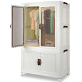Portable Closet Wardrobe with Wheels & Hanging Rod ¨C Foldable Clothes Cabinet with Doors, 10 Hangers, Stackable Storage Bins, 70 GAL Collapsible Plastic Wardrobe Organizer