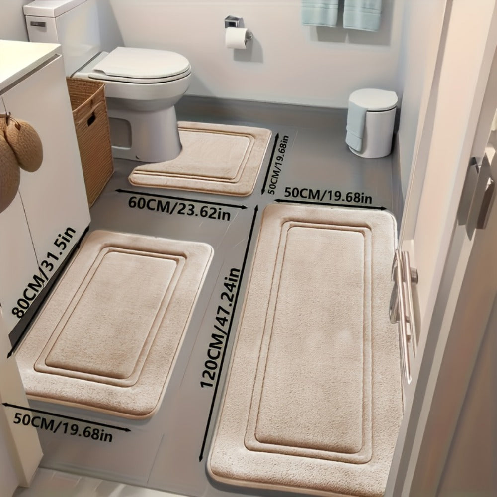 Bath Mat Set 3 Piece - Non-Slip Bathroom Rugs Super Absorbent Shower Mat, Thick Soft Bath Tub Floor Mat for Bathtub Shower Bathroom Heavy Foot Traffic, Modern Bathroom Decor Black Grey Beige Navy