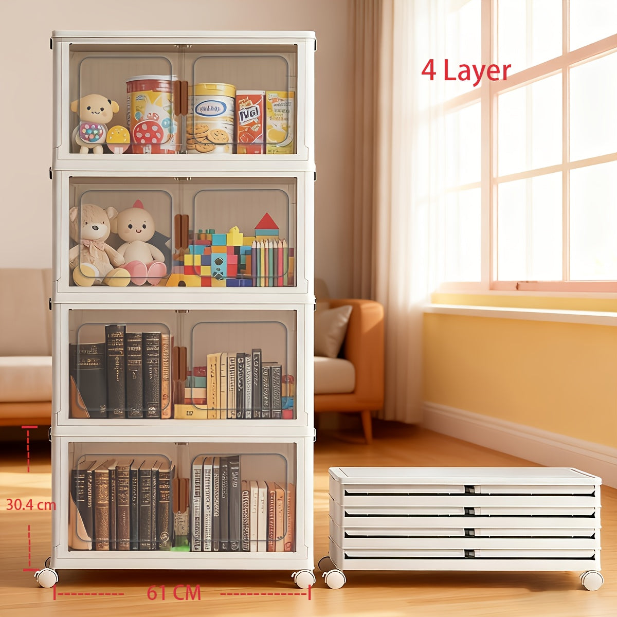Foldable Storage Cabinet with Door ¨C Multi-Layer Stackable Storage Box for Shoes, Clothes & Books | Large Closet Organizer for Bedroom, Bathroom, Kitchen, Office & Wardrobe