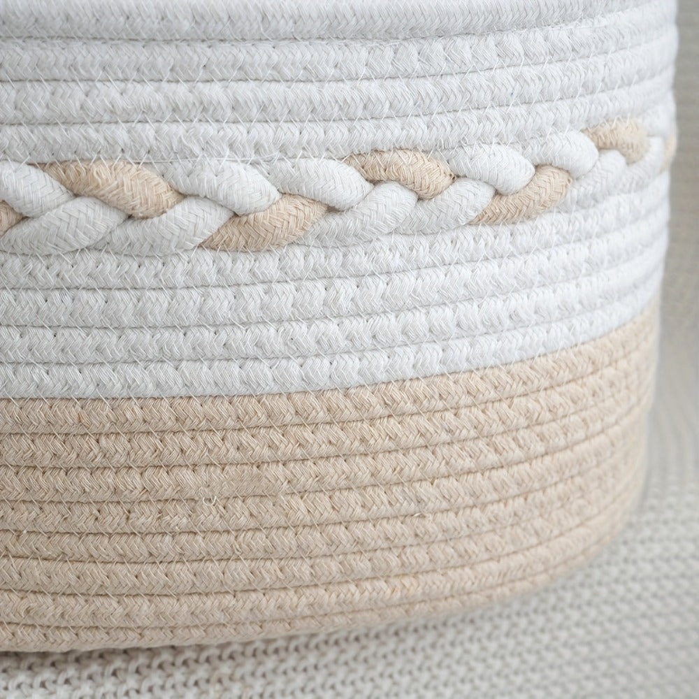 Boho Rope Storage Basket Woven Foldable Organizer 14¡± Large Capacity - Removable Lining Striped Shelf Basket with Handle for Home Bedroom Living Room Laundry Decor