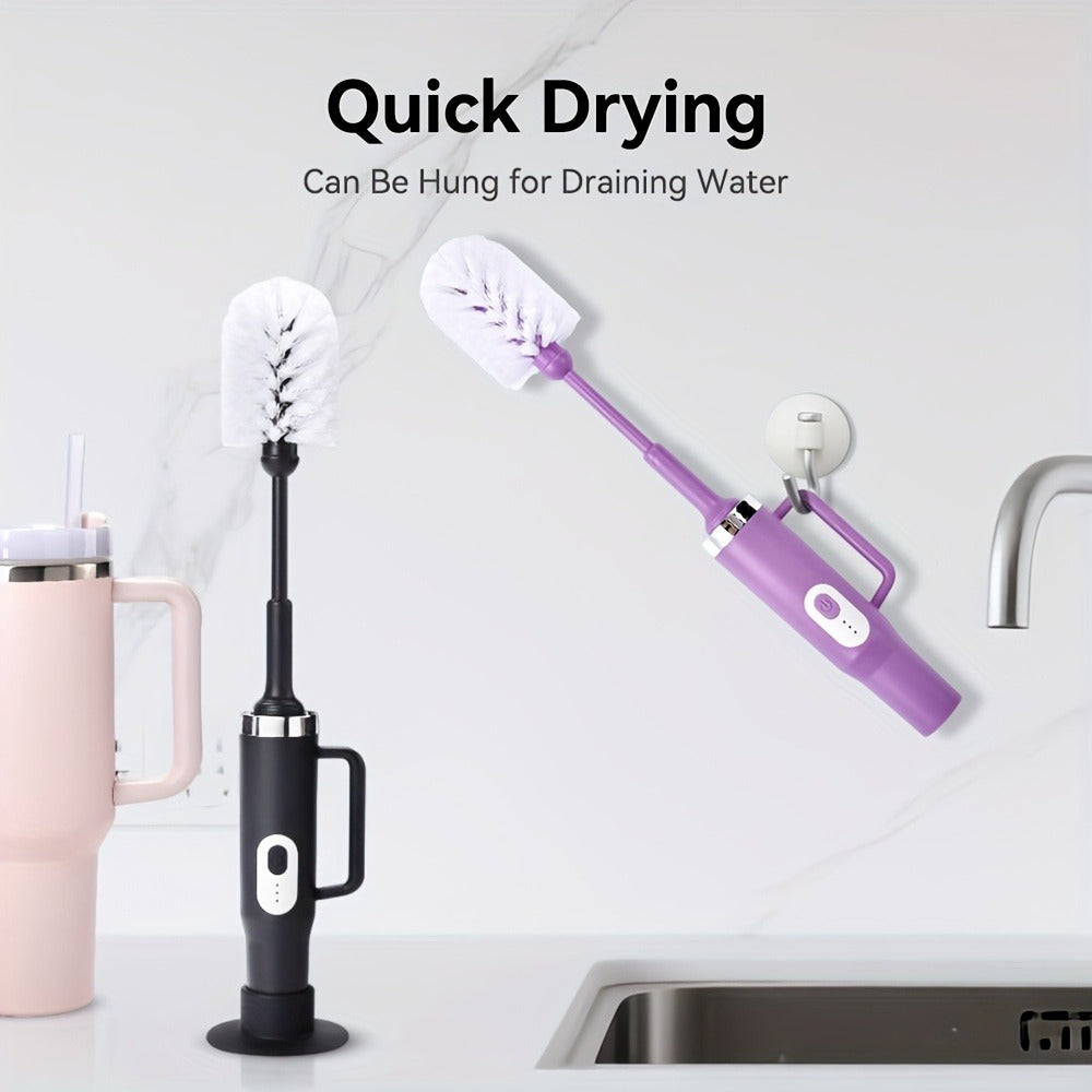 Electric Cup Scrubber Bottle Brush Cleaner ¨C 2-Speed IPX6 Waterproof, Type-C Rechargeable, Deep Cleans 40oz Mugs, Tumblers & Hydration Bottles, Long Straw Brush Included, Wall Mount Storage, Kitchen Cleaning Tool